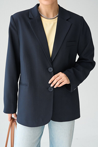 LOOSH Kadın Lacivert Kruvaze Yaka Oversize Blazer Ceket