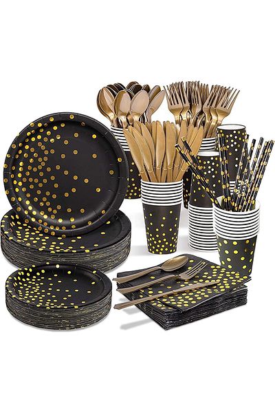 COOYA Disposable Party Dinnerware Set, Serves 25 Tableware Set, for Wedding, Birthday, Anniversary
