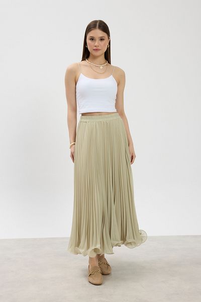 Birgül Bektaş Khaki Line Chiffon Skirt