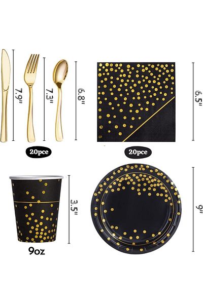 COOYA Disposable Party Dinnerware Set, Serves 25 Tableware Set, for Wedding, Birthday, Anniversary