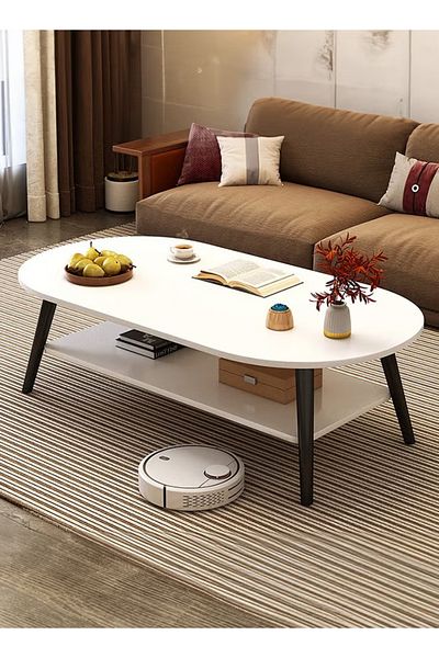 sharpdo Small Household Solid Wood Coffee Table, Double Storage Design 120*60*42CM