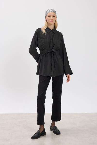 Birgül Bektaş Μαύρο πουκάμισο με διπλή τσέπη