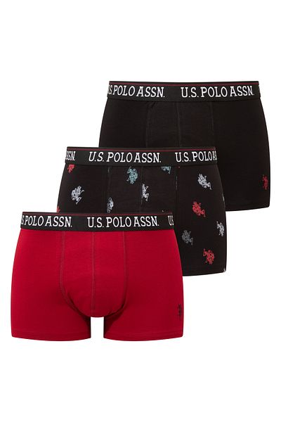 U.S. Polo Assn. Ανδρικό Μαύρο - Claret Red - Boxer 3 τεμαχίων με στάμπα