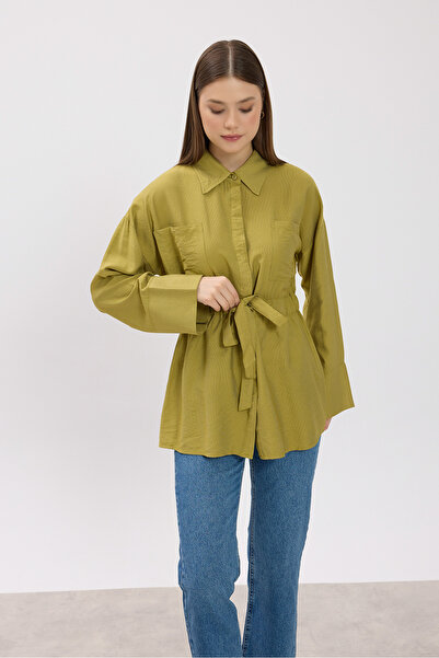 Birgül Bektaş Khaki Double Pocket Tie-Up Shirt