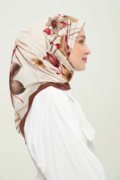 Madame Polo Printed Rayon Scarf Multicolor Patterned Daily Wrinkle-Free Non-Slip 90X90Cm