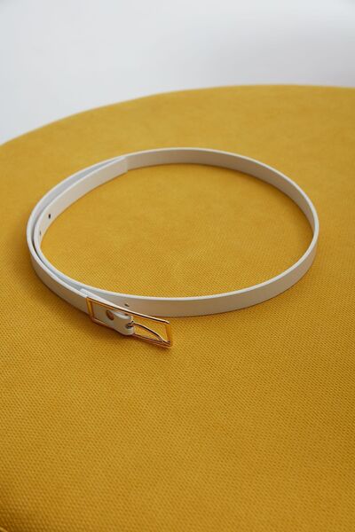 Birgül Bektaş Beyaz Dikdörtgen Tokalı Deri Kemer