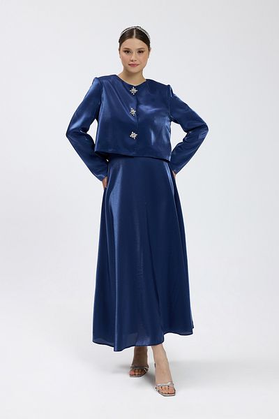 Birgül Bektaş Navy Blue Padded Skirt Set