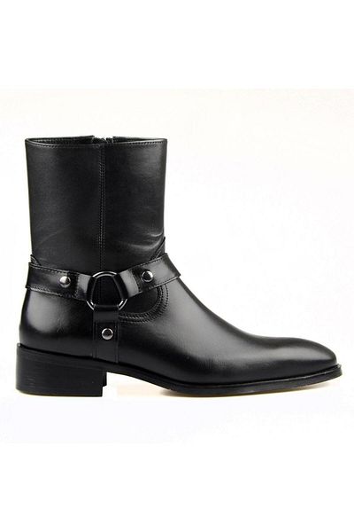 FootCourt Black Leather Zippered Chelsea Men's Boots