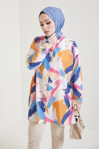 giyze Patterned Hijab Shirt Mustard 8880