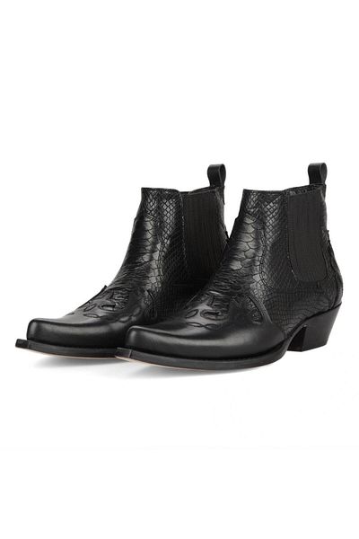 FootCourt Men's Black Leather Western Cowboy Boots