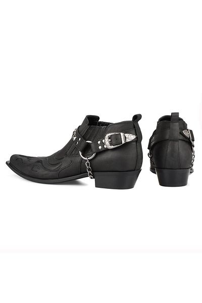 FootCourt Black Embroidered Cowboy Shoes