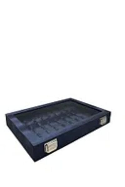 MeGass Dekor New Glass Covered Imera Leather Fabric Navy Blue Color 34 cm / 24 cm Nail Ring Table