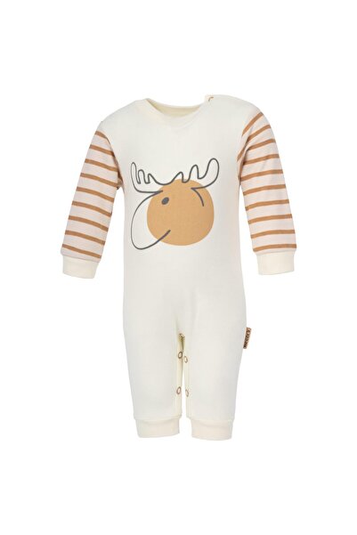 Lolons Geyik Baskılı Çizgili Çıtçıtlı Erkek Bebek Üçlü Tek Boy Manşetli Tulum