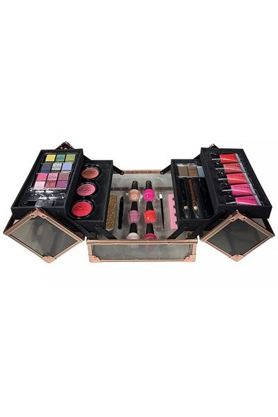 TECHNIC Geanta Machiaj Cu Produse Cosmetice, , Beauty Case, Black & Rose Gold