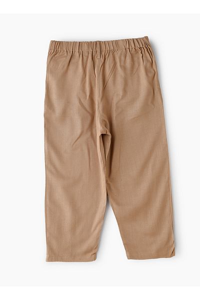 Basicxx Girls' Pleated Beige Pants with Button Detail