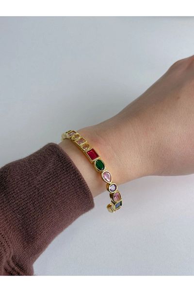 Reorah Collection Colorful Golden Mosaic Bracelet-Colorful Mosaic Stone Bracelet
