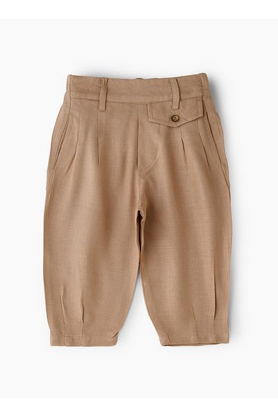 Basicxx Girls' Pleated Beige Pants with Button Detail