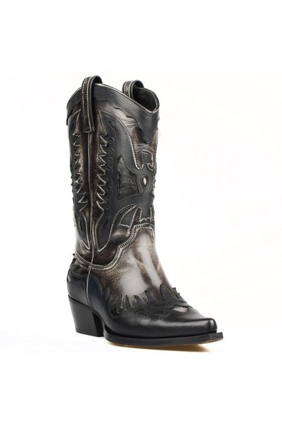 FootCourt Black and White Women's Cowboy Boots (Ice)