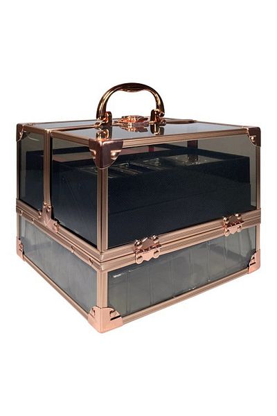 TECHNIC Geanta Machiaj Cu Produse Cosmetice, , Beauty Case, Black & Rose Gold