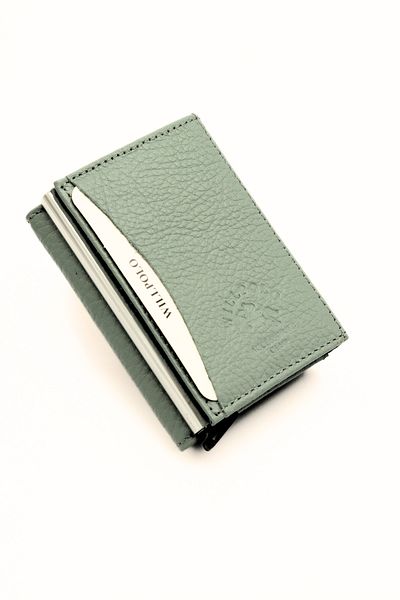 willpolo Genuine Calfskin Natural Pouch Compartment Mechanism Automatic Water Green Card Holder Wallet