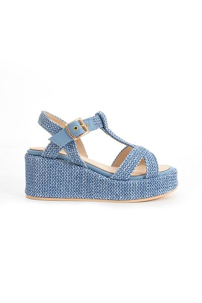 Seniorah Straw Wedge Blue Heeled Women's Sandals - Vuelo