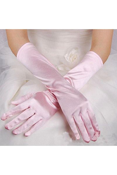 SAVA HOME COLLECTİON Long Size Extra Shiny Satin Gloves Pink Color