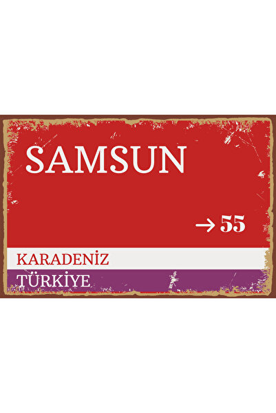 Hayal Poster Samsun Sokak Tabelası Görselli Retro Ahşap Poster