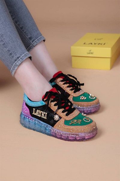 layki Pantofort de damă colorat cu talpă transparentă cu model Astra Stone