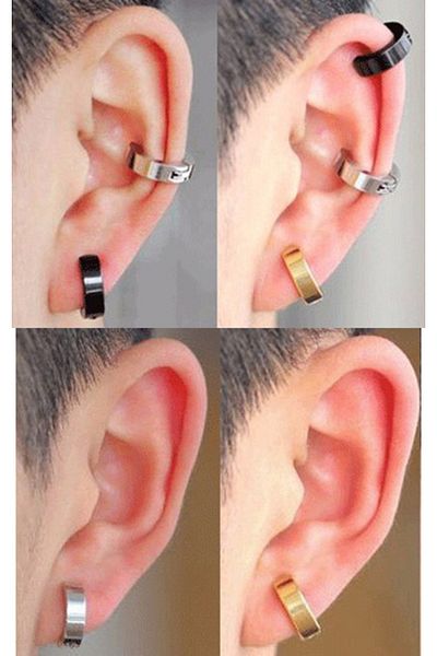 Takı Dükkanı Pair of Compression Men's Steel Earrings Thin 3mm to Non-Perforated Ears Mse1-2
