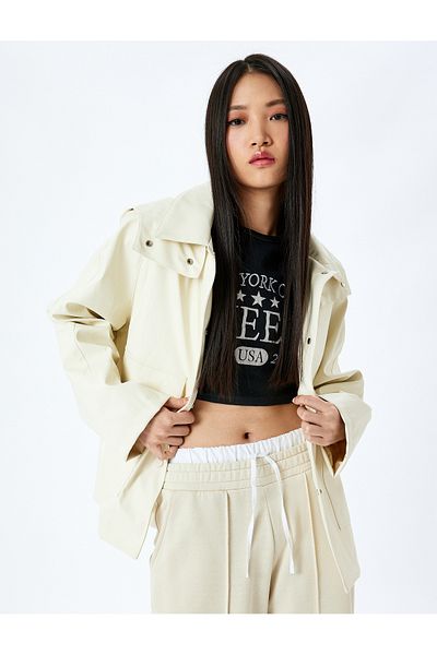 Koton Water Repellent Zippered Trench Coat with Hooded Pockets