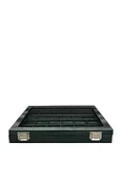 MeGass Dekor New Glass Covered Imera Leather Fabric Green Color 34 cm / 24 cm Compartmented Nail Ring Tray