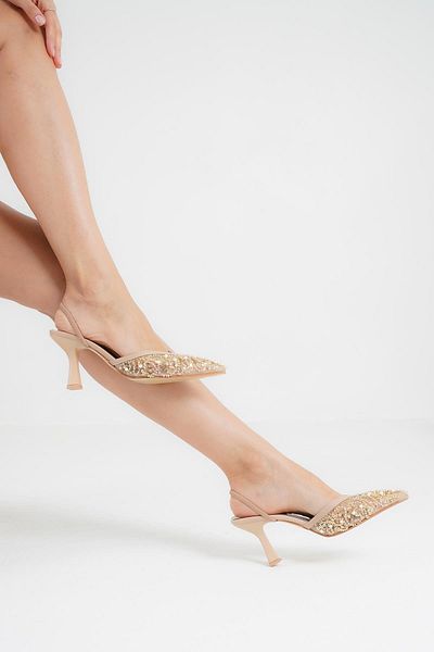 Beyond Women's Nude Isabella Banded Lace Pointed Toe Evening Dress Shoes-Slippers-Sandals 8,5cm Byndprs0