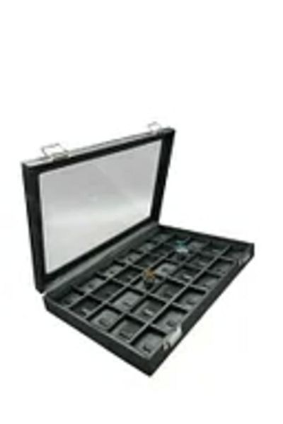 MeGass Dekor New Glass Covered Imera Leather Fabric Green Color 34 cm / 24 cm Compartmented Nail Ring Tray