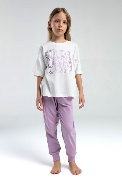 U.S. Polo Assn. Girl's Uspa Pajama Set - Short Sleeve Cuffed Pants