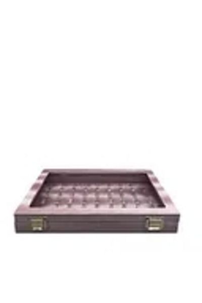 MeGass Dekor New Glass Covered Imera Leather Fabric Pink Color 34 cm / 24 cm Compartmented Nail Ring Table