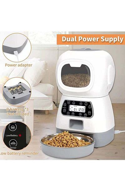 COOYA Automatic Feeder, 4 Litres, Up to 15 Portions of Dry Food (8 G/Portion), For Dogs and Cats