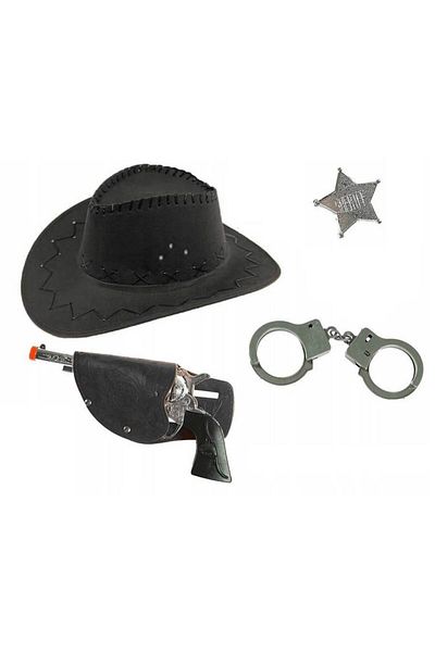SAVA HOME COLLECTİON Child Boy Black Cowboy Hat Badge and Cuff Set 4 Pieces