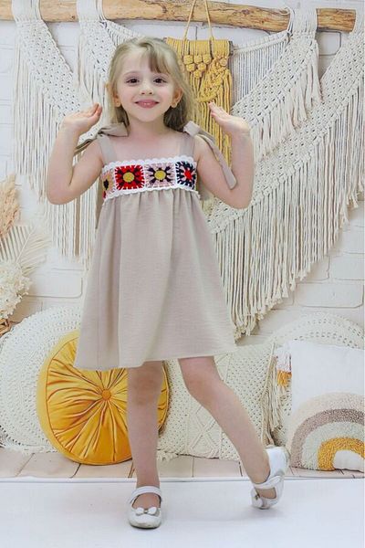 İncilay Kids İncilay 192-04-25 Κορίτσια Ayrobin υφασμάτινο αμάνικο φόρεμα με λουράκι 3-7 ετών