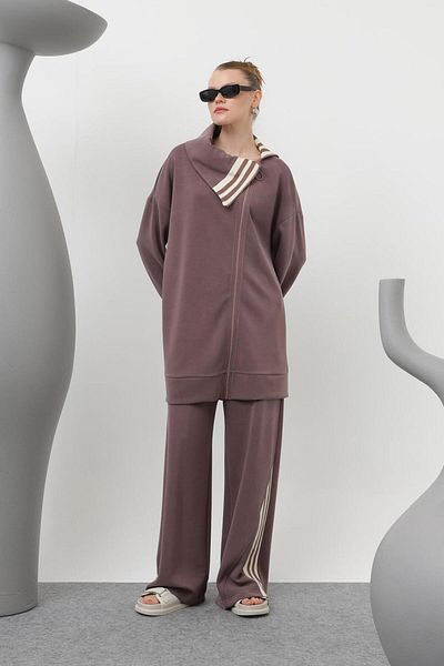 Puane 14292 Women's Modal Suit with Stripe Detail on Collar and Trousers