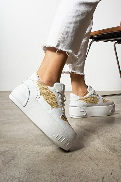 Seniorah Lanes White Straw Women's Sneakers - Skin