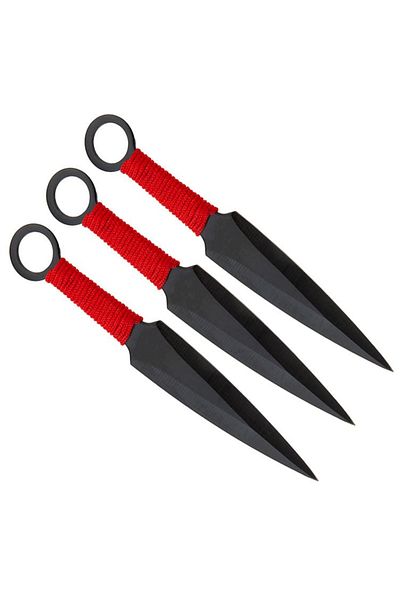 Depox Set trei cuțite de aruncat IdeallStore®, Ninja Way, oțel inoxidabil, negru, 17 cm, teacă inclusă