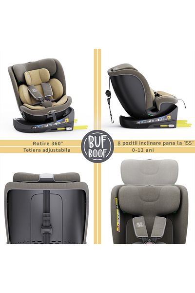 BUF BOOF Scaun Auto B-Joy DELUXE BUF BOOF iSIZE LightBrown Isofix pozitie somn 155 grade rotativ 40-150 cm