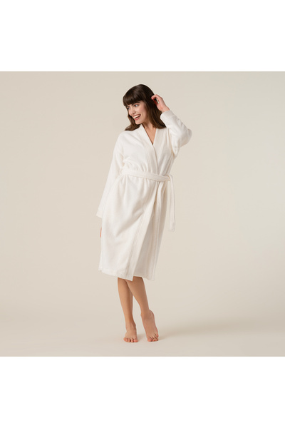 Zsa Zsa Zsu Ornaz Bordürlü Pamuk %100 Pamuk Bornoz Xlarge Beden Ekru