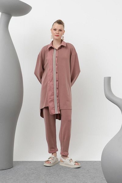 Puane 14297 Women's Garnished Stripe Detailed Modal Suit