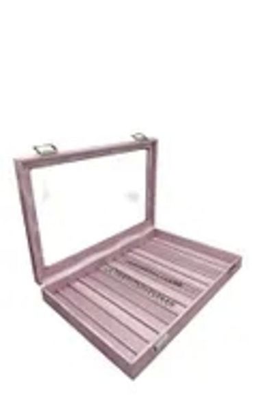 MeGass Dekor New Glass Covered Imera Leather Fabric Pink Color 34 cm / 24 cm Compartment Necklace-Bracelet Table
