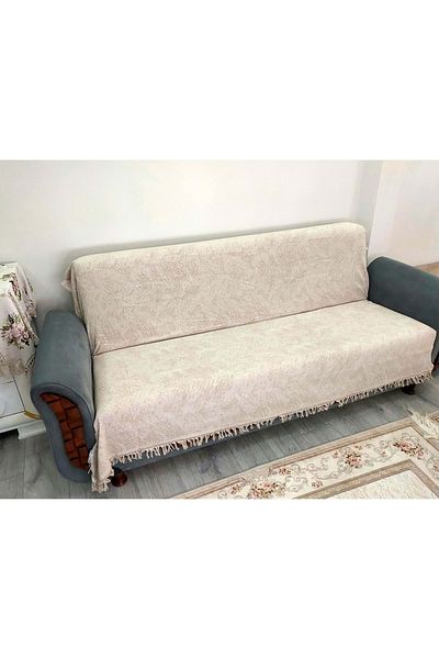 Mandaş Памучен неплъзгащ се пъстър калъф за диван (170x220) - Мляко и кафе