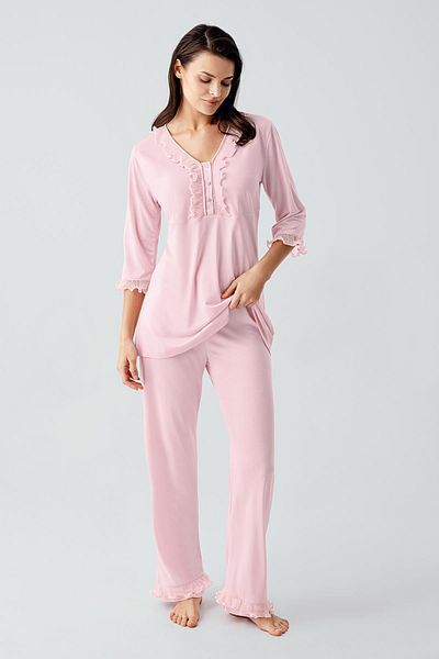 Artış Three Quarter Sleeve Lace Buttoned Flexible Viscose Pajama Set