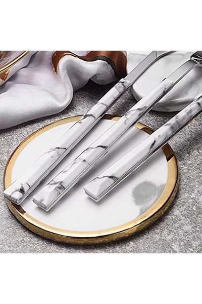 COOYA Stainless Steel Cutlery Set, Five-Piece, Imitation Marble Style, Suitable for Restaurant Kitchens