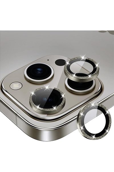 AWH iPhone 15 Pro/Pro Max Camera Lens Protector, Bling Metal Diamond Ring, 9H Scratchproof (Gray)