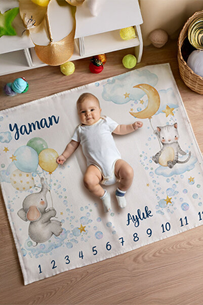 Homamia %100 Pamuk İsme Özel Bebek Fotoğraf Çekim Anı Örtüsü (120x100 cm)